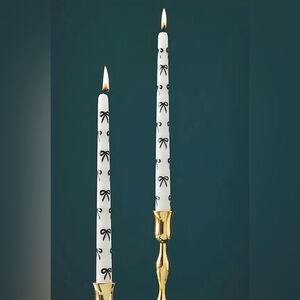 Anthropologie NIB Handpainted Bow Taper Candles, Set of 2